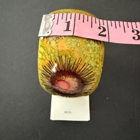 Hand painted Wood Wide Bangle Bracelet Abstract Sunburst Design Green Pink Hues - Picture 6 of 7